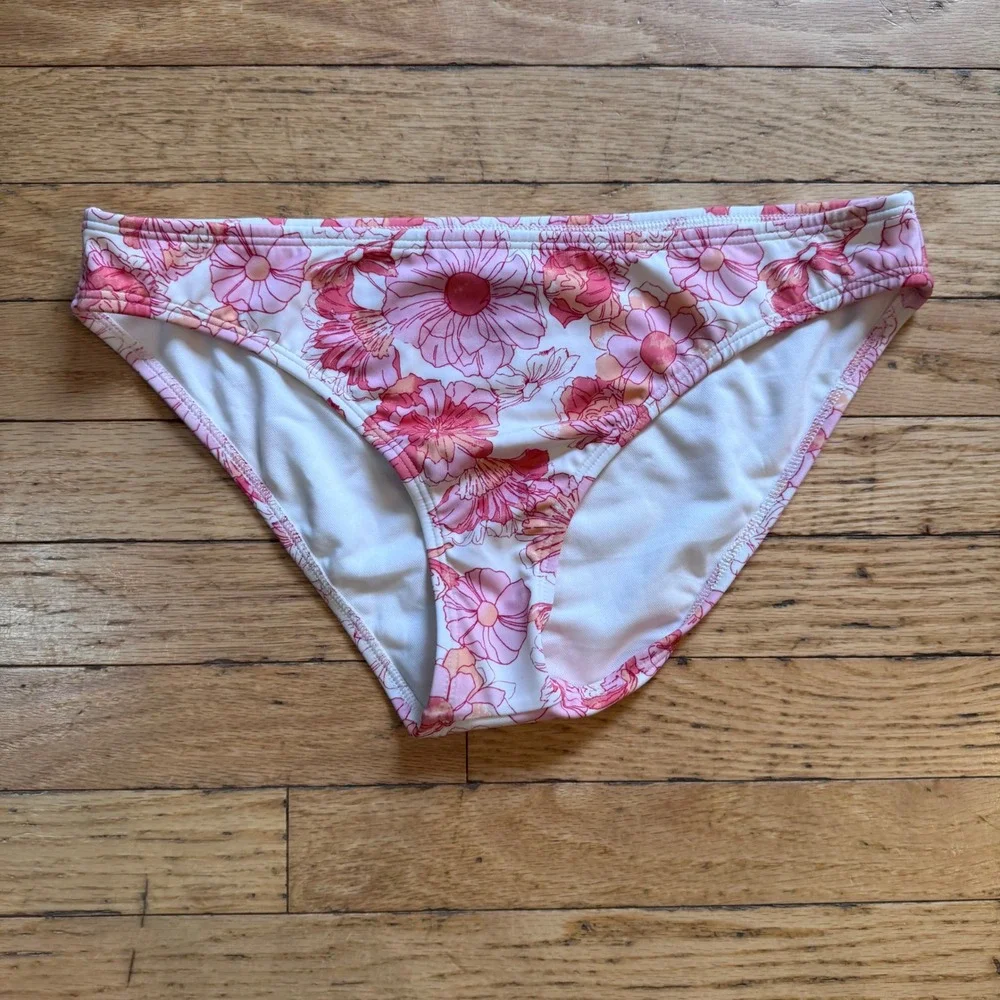 Shade & Shore Pink Orange Floral Hipster Bikini Bottom Swim Moderate Coverage M